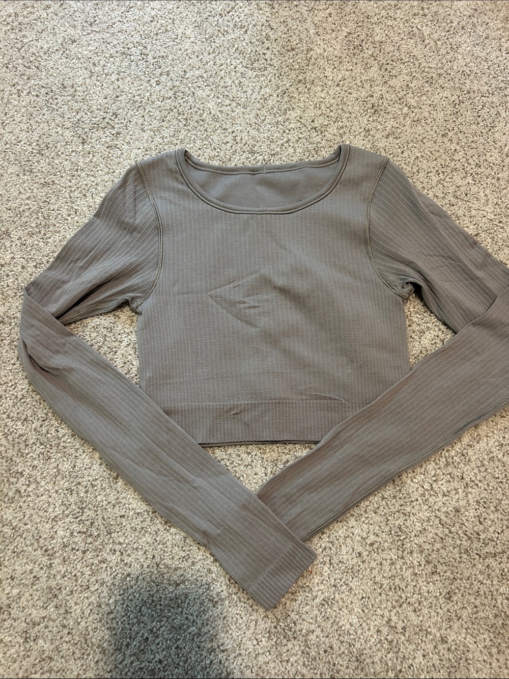 Womens Lululemon Cropped Ribbed Long-Sleeve athletic Top - gray